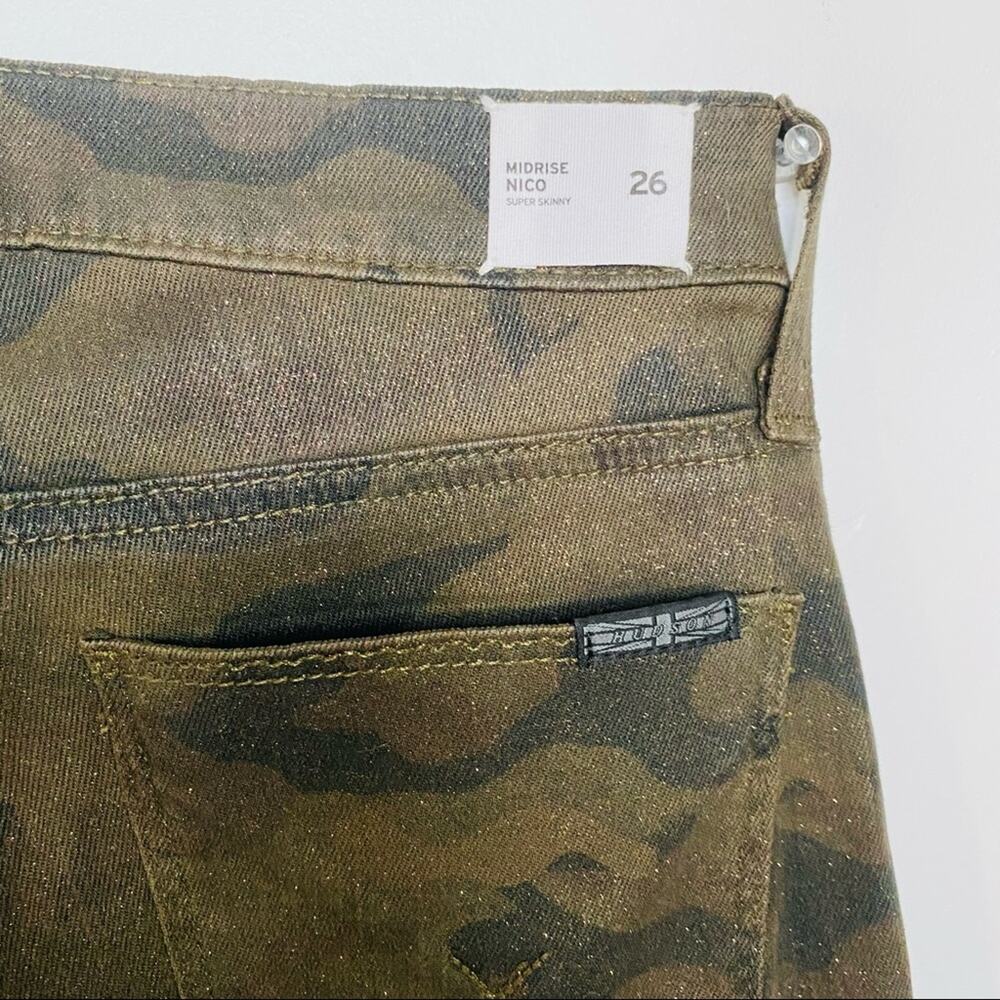 NEW HUDSON Tan Olive Sparkle Camo Nico Mid Rise Super Skinny Denim Jeans 26 - Picture 7 of 10